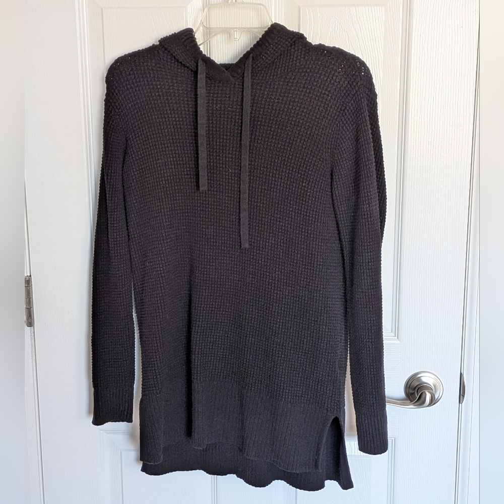 Sonoma Black Waffle Knit Hooded Sweater - M